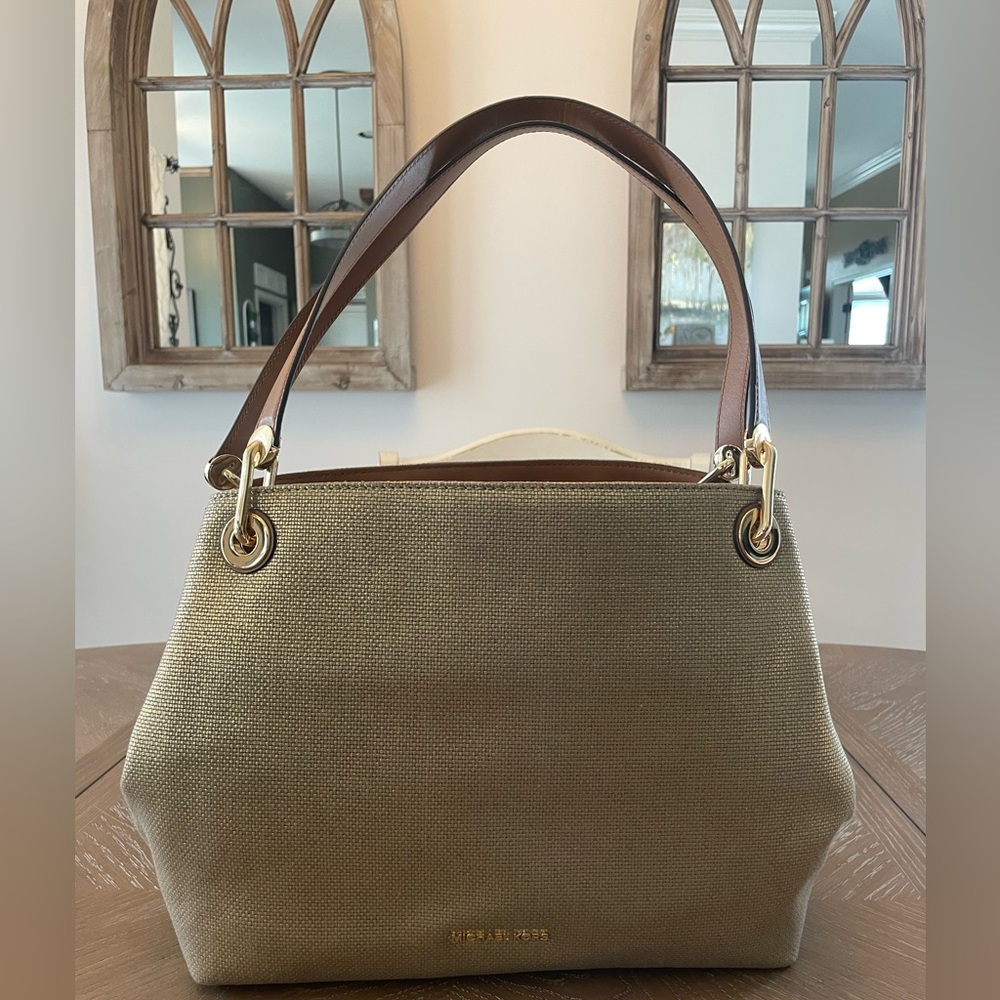 Michael Kors Gold Tone Raven Large Shoulder Tote